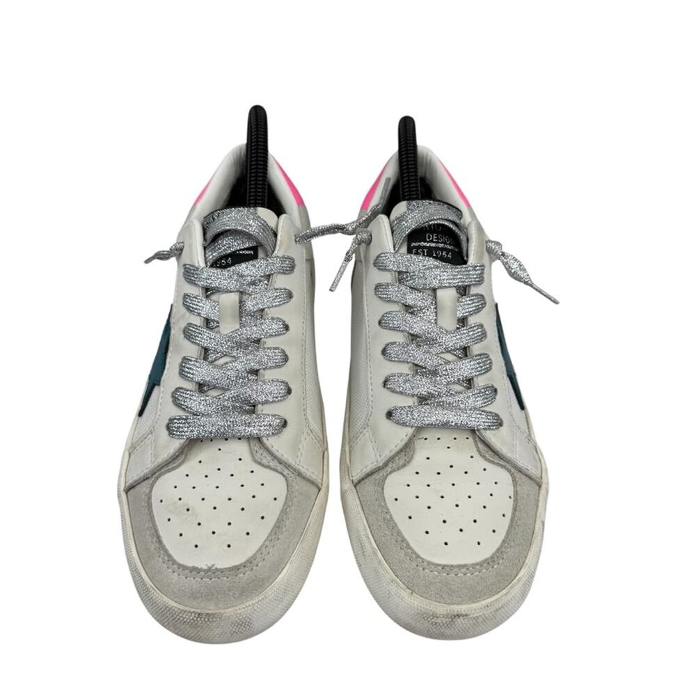 VINTAGE HAVANA Kenna Croc Embossed Leather Sneaker In White/grey/pink Pop Sz 8 - Picture 4 of 16